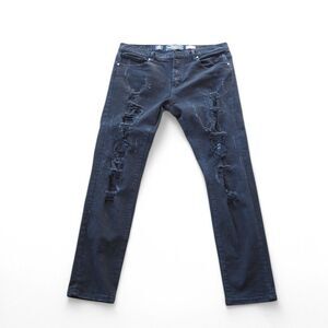 Damati Denim Distressed Ripped (Solid Black Cut Biker Moto Jean) Men's 38